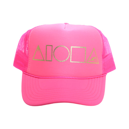 MAUKA TO MAKAI Hot Pink/Gold Adult Trucker