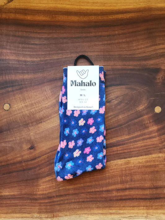 Multi Color Hibiscus Socks- Hawaiian Print - S/M