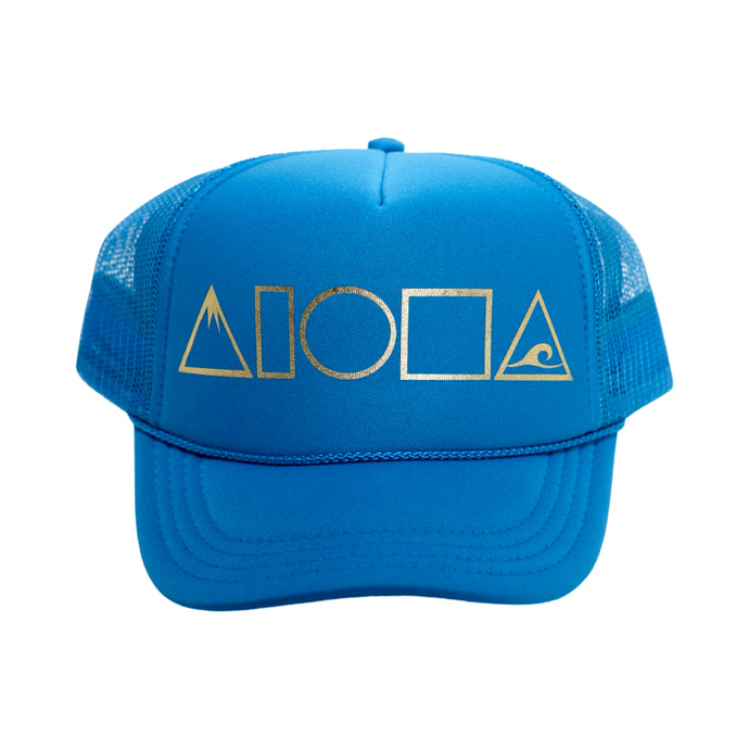 MAUKA TO MAKAI Ocean Blue/Gold Youth Trucker