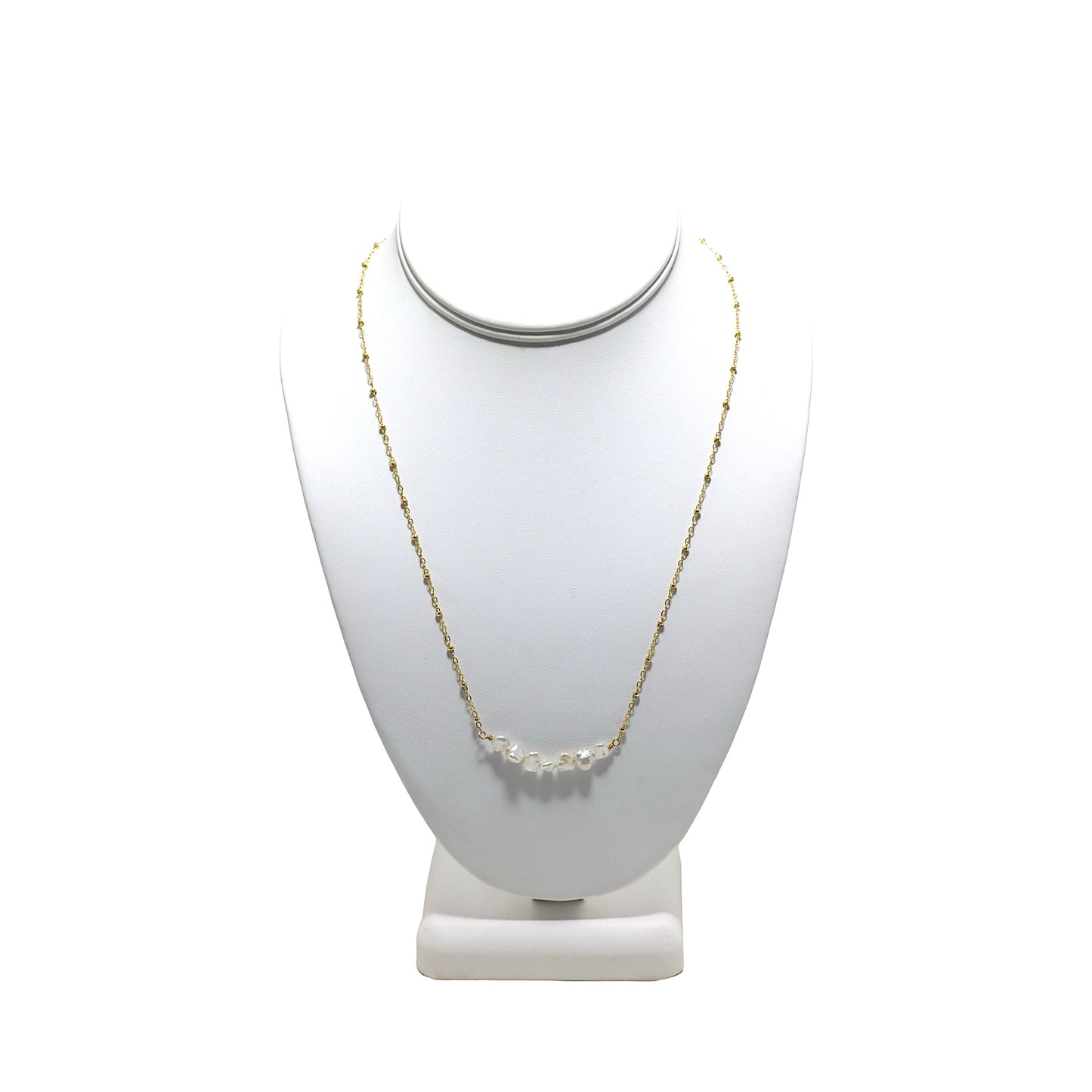 7 White Edison Keshi Pearl 19" Gold Necklace