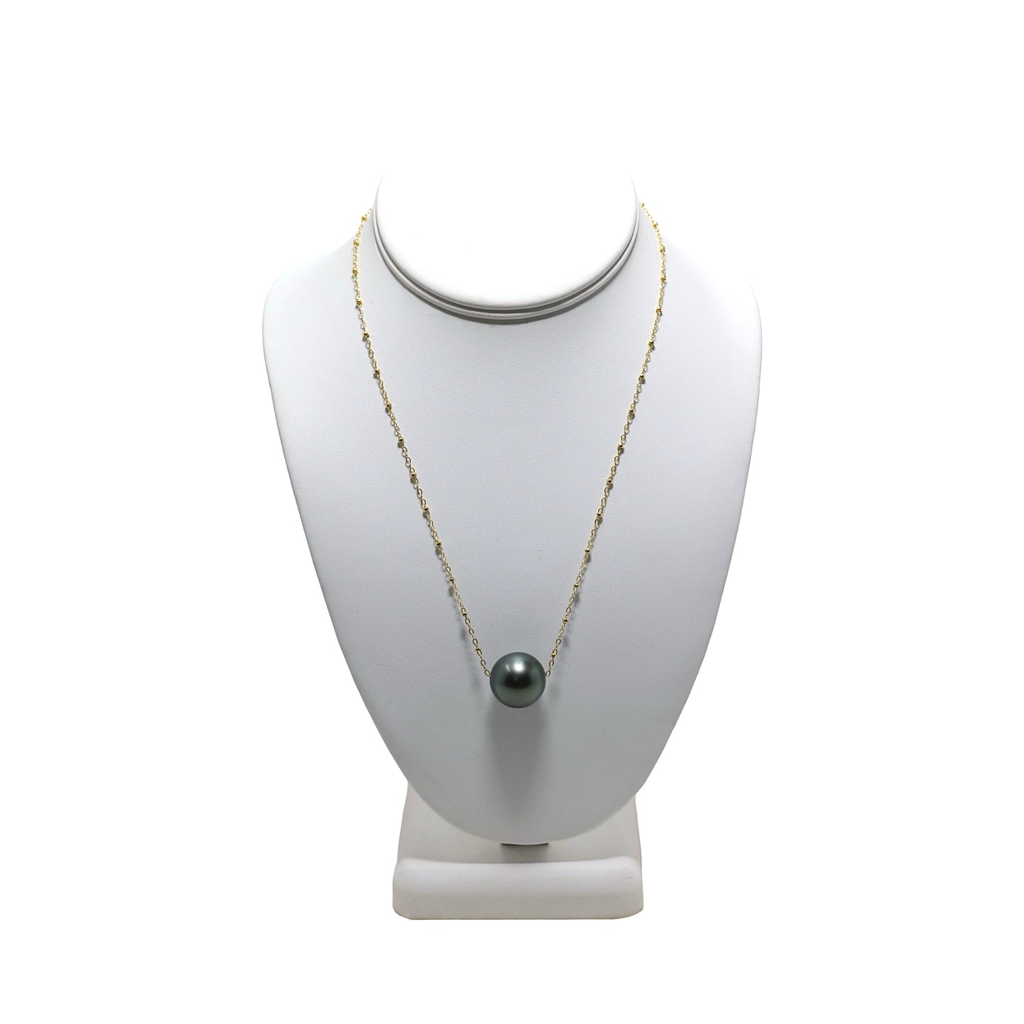 Single Dark Grey Tahitian Pearl 17" Gold Necklace