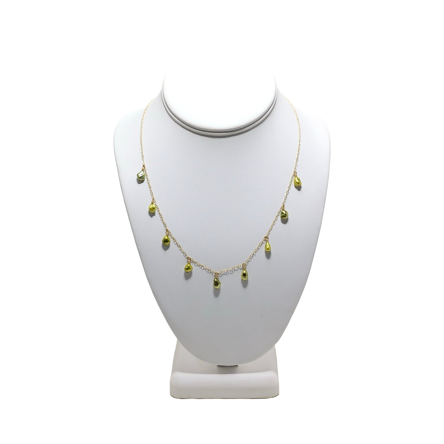 9 Pistachio Tahitian Keshi Pearl 19" Gold Necklace