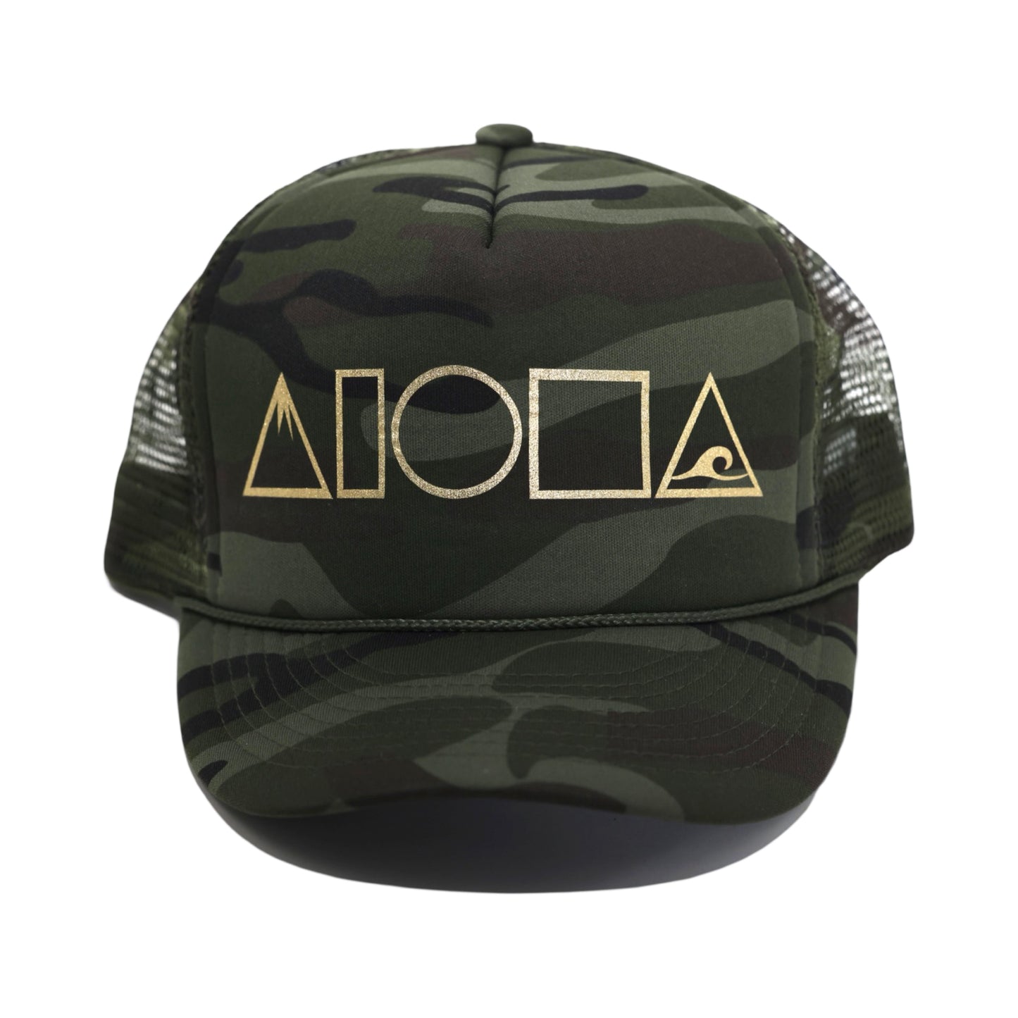 MAUKA TO MAKAI Olive Camo/Gold Adult Trucker