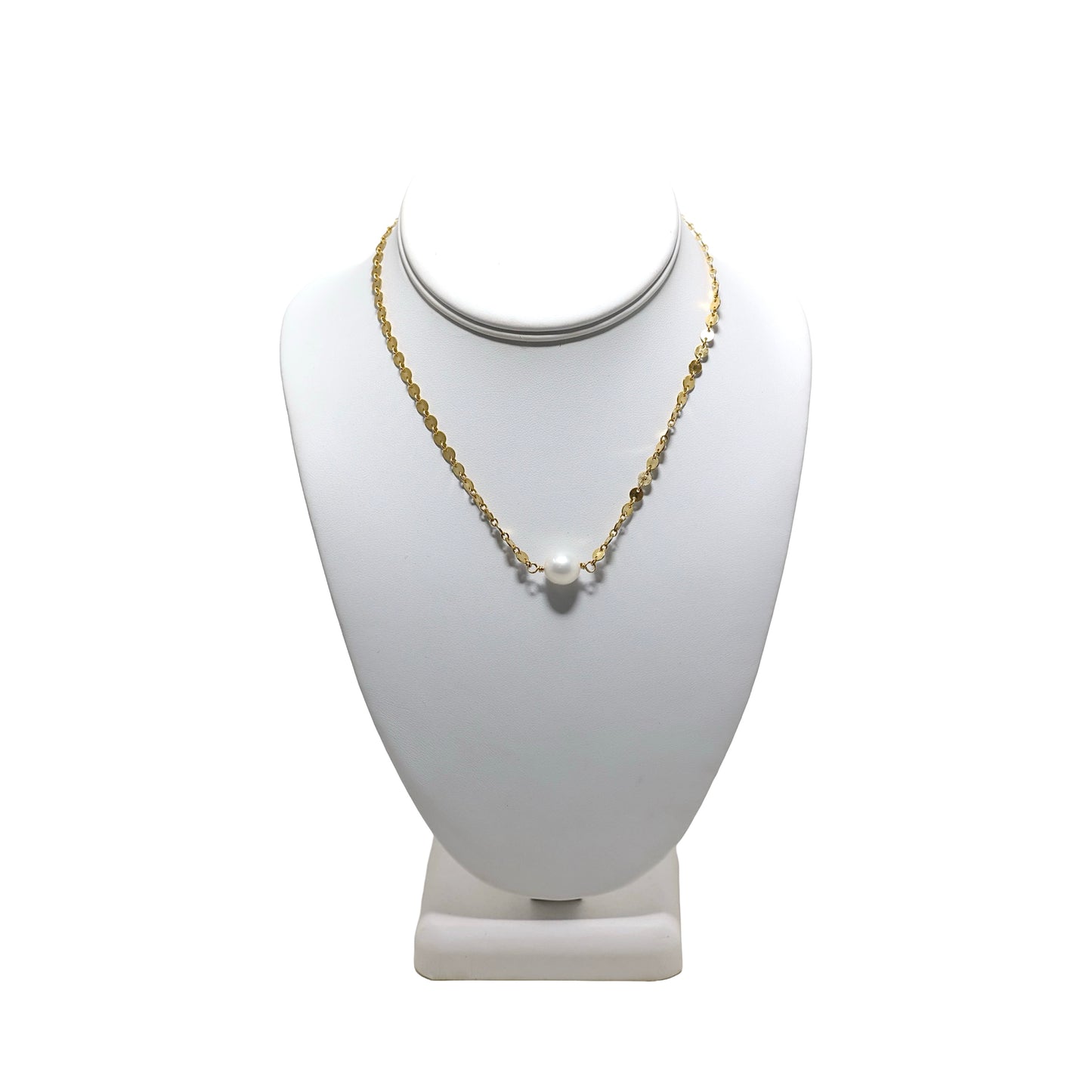 Single White Edison Pearl 14" Gold Disc Choker