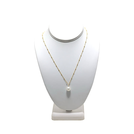 Single White Edison Pearl 19" Gold Necklace