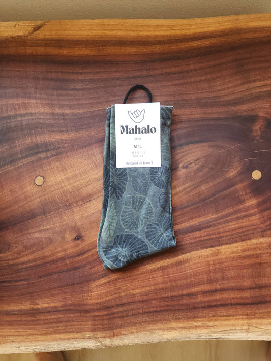 Kalo Taro Leaf Socks - Hawaiian Print Sock - Green leaf: M/L