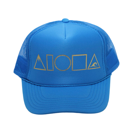 MAUKA TO MAKAI Ocean Blue/Gold Adult Trucker